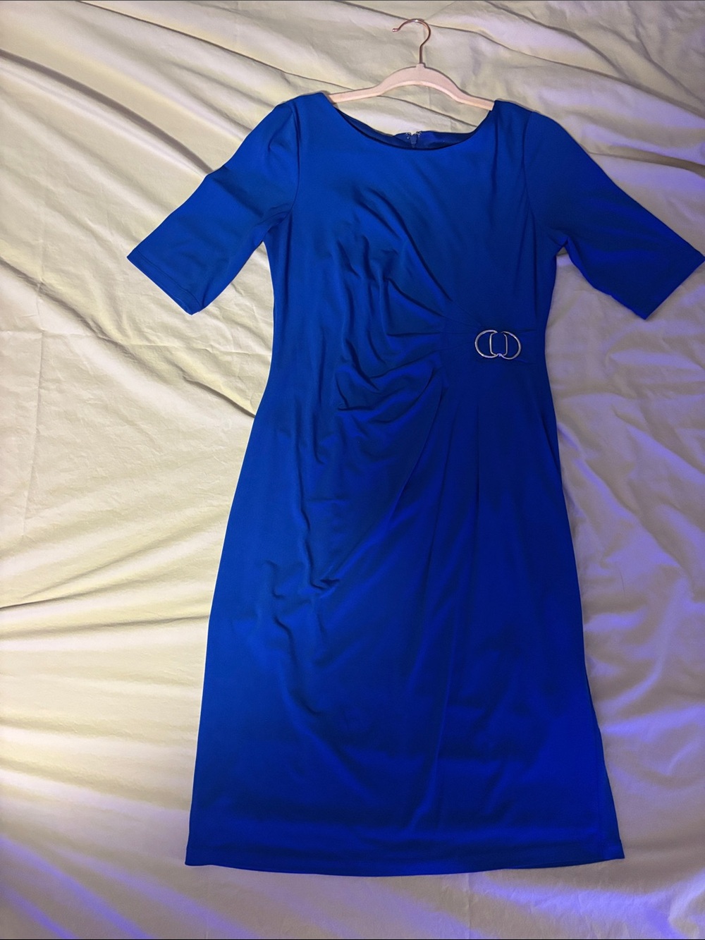 Jessica Howard Royal Blue Midi Sheath Dress with Side Buckle